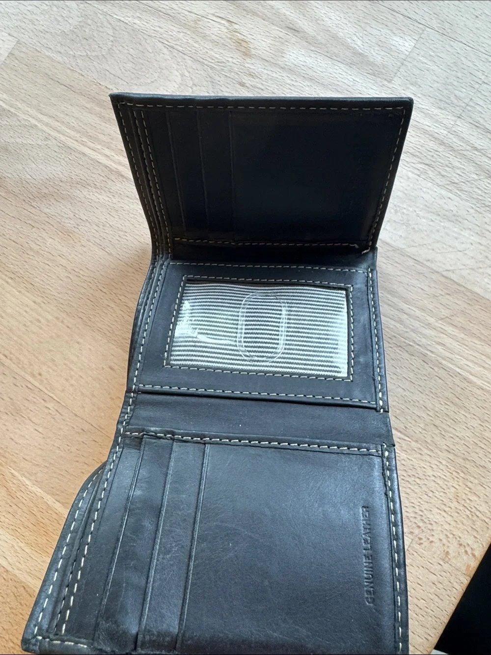 Timberland mens slim trifold wallet black leather cream stitching